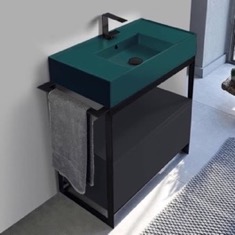 Modern  Console Vanity, Green Ceramic Sink, 35 inch